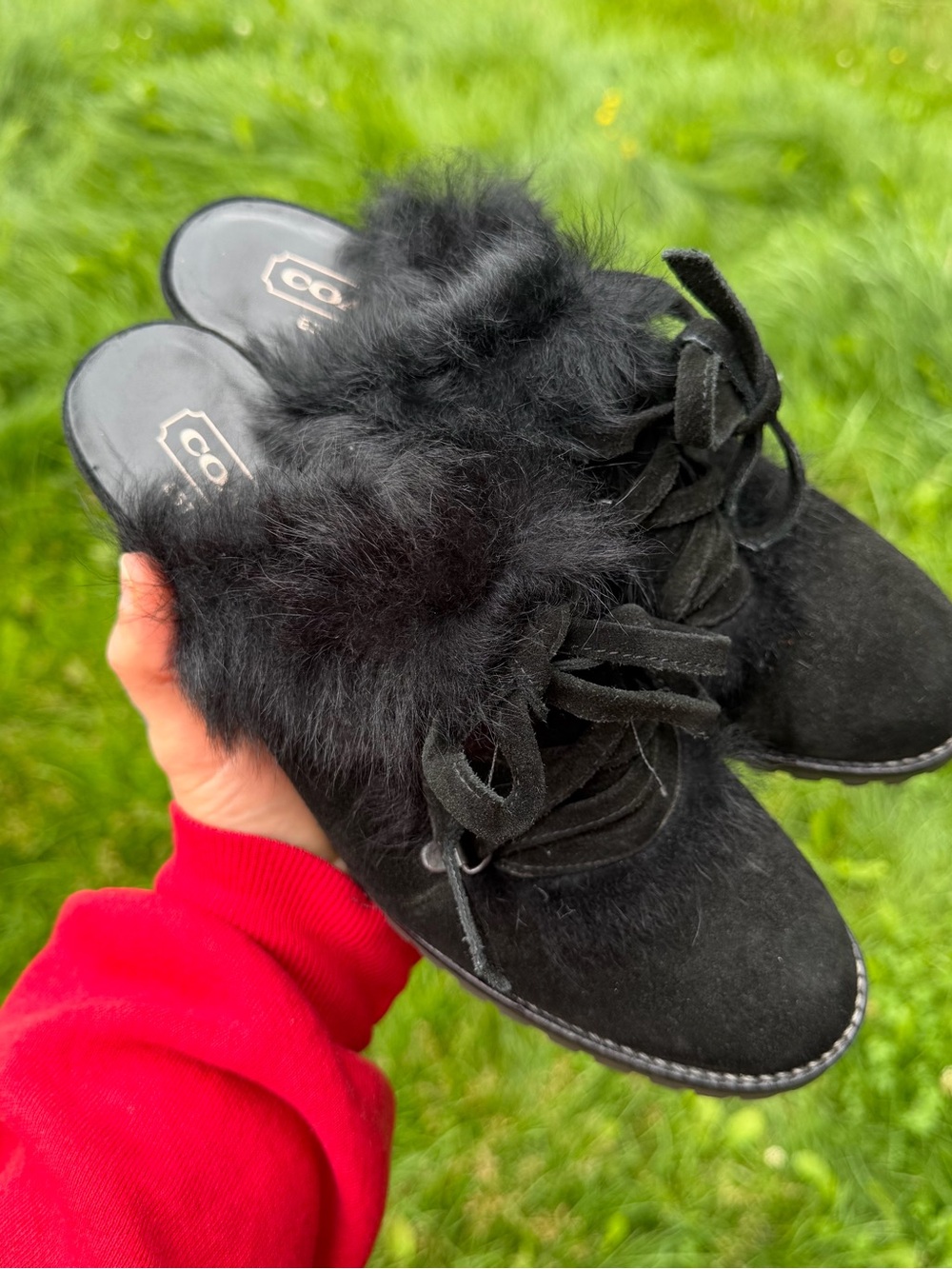 Coach Black Size 7 Fur Suede Lace-Up Mules